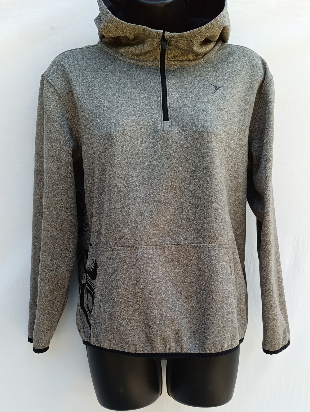 Heather Gray Hooded Half-Zip Sweatshirt With Bold Black Graphics